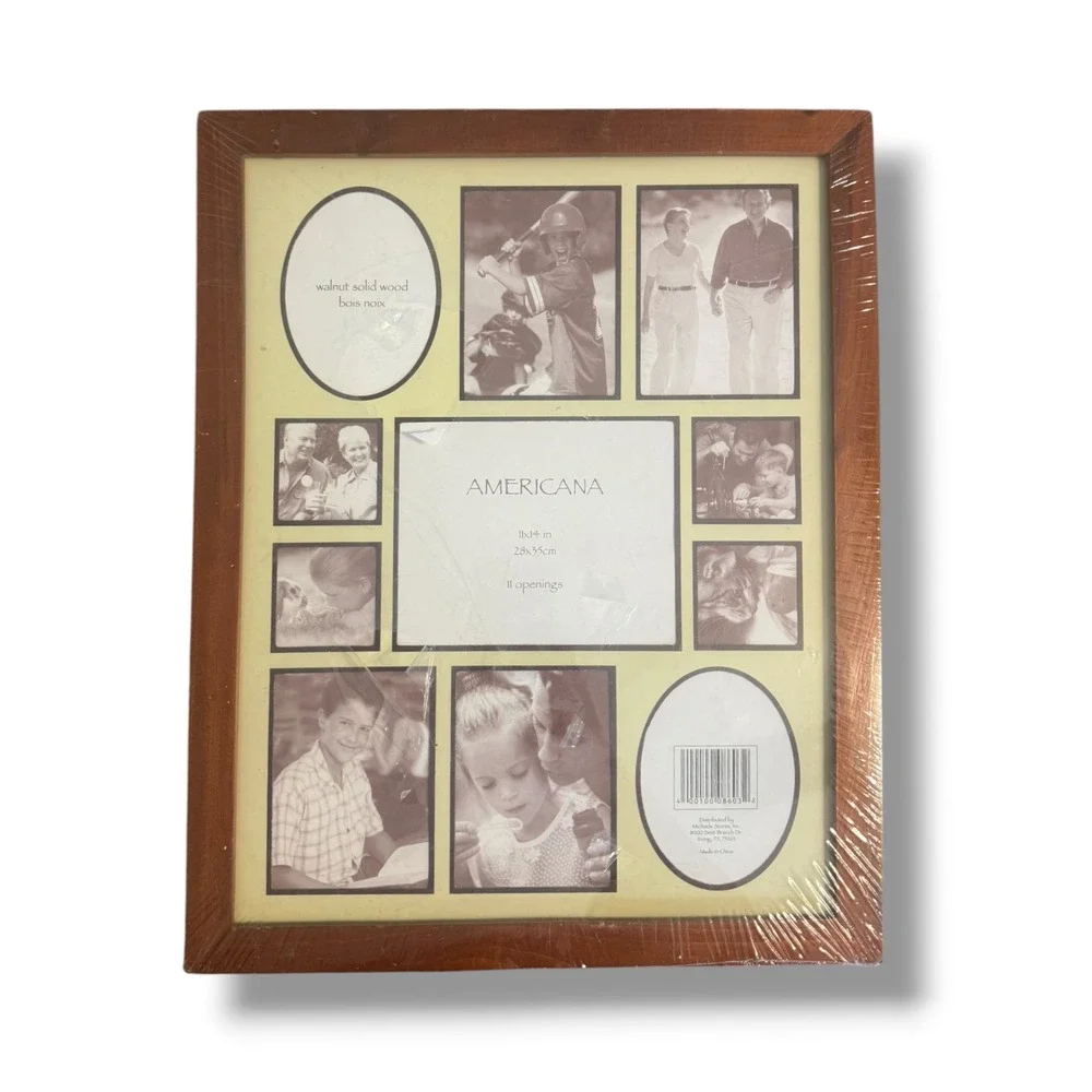 Americana Walnut Solid Wood 11 Opening Collage Picture Frame 11x14 New
